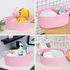 ABenkle Small Basket, 12"x 8" x 5" Cute Small Woven Basket, Rope Room Shelf Storage Basket, Cat Dog Toys Basket Chest Box, Decorative Empty Gift Basket with Handles - All PInk