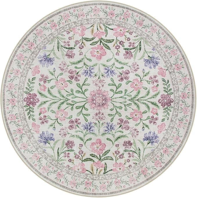 Lahome Sylvie Light Purple 4 ft Round Accent Rug, Small Circular Soft Mat for Nursery & Reading Nook, Machine Washable Low Pile Carpet for Cozy Self-Care Retreat Decor