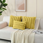 FUTEI Mustard Yellow Decorative Throw Pillow Covers 18x18 Inch Set of 2, Square Soft Faux Rabbit Fur Big Striped Cushion Cover,Home Decor for Couch Sofa Bed Living Room