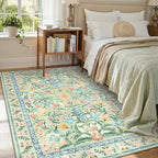 Lahome Sylvie Washable 5x7 Area Rugs, Boho Pink and Green Floral Living Room Rug Non Slip, Vintage Girls Bedroom Indoor Carpet for Nursery Playroom Kitchen, Green/Multi