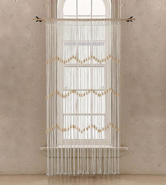 IOWER Macrame Curtain Beaded Doorway Panel White Boho Curtain for Bedroom Wedding Backdrop Room Divider Closet Apartment Living Room Kitchen Doors Home Decor 35''W x 70''L