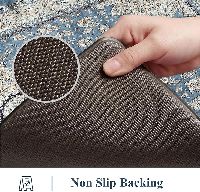 Collive Cushioned Kitchen Floor Mats, Anti Fatigue Kitchen Mats for Floor Non Slip Waterproof Sink Rugs, Comfortable Standing Desk Mat for Office, Laundry Room, 17"x47"-Blue
