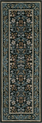 GarveeHome Kitchen Runner Rug 2.5x10 Runner Rug Non Slip Washable Runners for Hallways, Boho Vintage Rugs with Rubber Backing Soft Low-Pile Indoor Carpet for Entryway Bedroom Blue Black