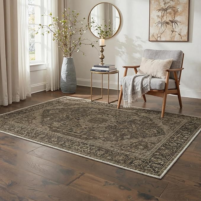 GENIMO Runner Rug 2x6 Non Slip Machine Washable Vintage Hallway Runner Rug, Low Pile Lightweight Rugs for Entryway, Hallway, Kitchen and Corridor, Vintage Chocolate