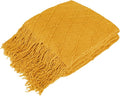 PAVILIA Mustard Yellow Knit Throw Blanket for Couch Bed, Soft Knitted Farmhouse Sofa Throw for Living Room, Lightweight Decorative Fall Throw Blanket for Chair, Outdoor Textured Boho Blanket, 50x60
