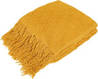 PAVILIA Mustard Yellow Knit Throw Blanket for Couch Bed, Soft Knitted Farmhouse Sofa Throw for Living Room, Lightweight Decorative Fall Throw Blanket for Chair, Outdoor Textured Boho Blanket, 50x60