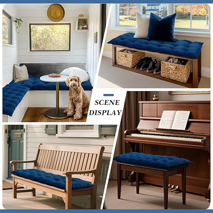 Bench Cushion for Indoor Furniture 40x20 in Velvet Thicken Indoor Window Seat Cushion, Piano Sofa, Entryway Storage, Bay Window Tufted Patio Porch Swing Bench Pad Memory Foam(Royal Blue)
