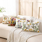 Embroidered Lumbar Pillow Covers Boho Farmhouse Daisy Tufted Pillow Covers Floral Decorative Couch PillowCases 12x20 Cottagecore Square Cushion Cover Set of 2 for Living Room Couch Sofa Bed Home Decor