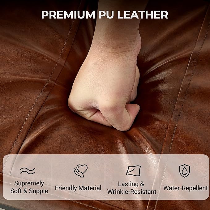 Adjustable Ottoman Pouf, 4 Height Position & 60 Degree Tilt Angle Synthetic Leather Ottomans Foot Stools Stool Pouffe FootStool Under Desk for Living Room Home Office(Brown Synthetic Leather)