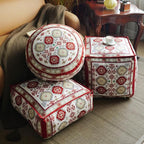 Unstuffed Pouf Cover Ottoman Footrest Bohemian Chenille Foot Stool Floor Bean Bag 20x20x8 Inches for Living Room Bedroom Home Decor (Red, Square)