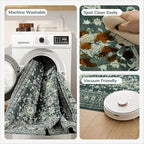 Lessymo 6x9 Area Rugs for Living Room, Machine Washable Non Slip Rug, Soft Low Pile Carpet for Bedroom Dining Home Office, Vintage Dark Green Distressed Floral Floor Mat