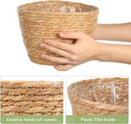 Woven Straw Flower Basket, Seagrass Planters Pot, Garden Plant Pot Containers Wicker Rattan Vase Sundries Organizer Storage Bins for Indoor Outdoor Plants