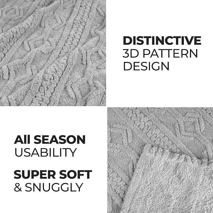Superior Fleece Boho Jacquard Blanket, Decorative Blankets for Bedroom, Sofa, Fuzzy, Plush, Fluffy, Soft, Cute Room Decor, Beautiful Cover, Comfort Essentials, Arctic Collection, Twin, Platinum
