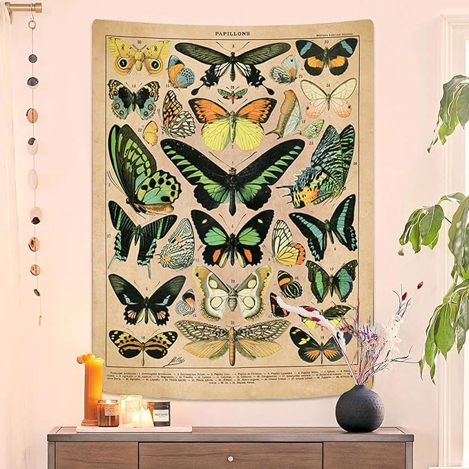 Adolphe Philippe Millot Print Poster Vintage Butterfly Tapestry 48”x36” Long Vertical Wall Hanging Reference Illustrative Wall Tapestries for Bedroom Aesthetic Tapestry Wall Hanging Bedroom Room Decor