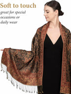 Achillea Reversible Paisley Pashmina Rave Scarf – Exotic Indian Shawls and Wraps for Evening Dresses, Festivals, All Seasons