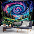 Apdidl Space Galaxy Forest Tapestry for Bedroom, Green Nature Landscape Colorful Night Starry Sky Stars Wall Tapestry, Mysterious Nebula Mountain Wall Hanging Backdrop Decor for Living Room 51" X 60"