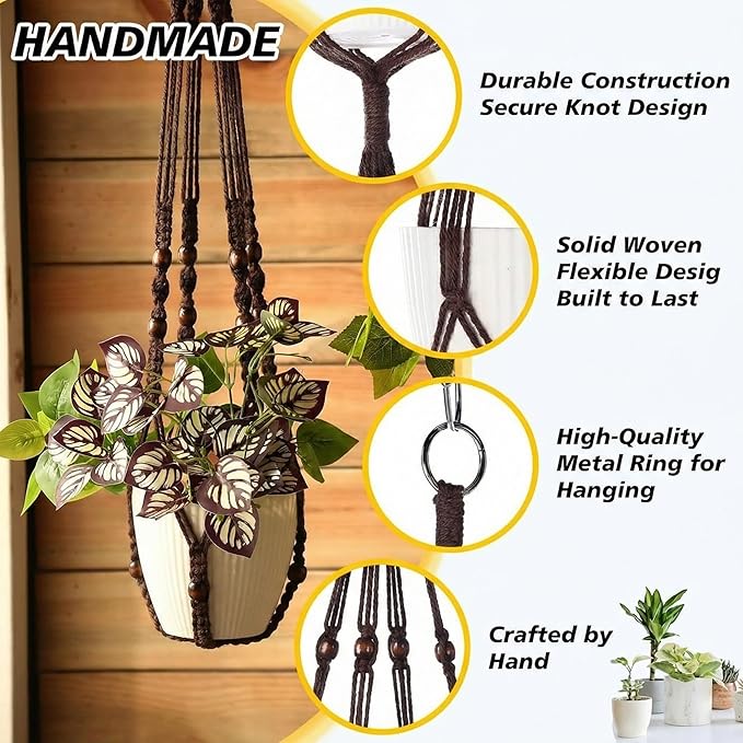 SATINIOR 12 Pcs Macrame Plant Hangers Handmade Boho Hanging Planters 12 Different Tiered Designs with 12 Hooks for Flower Pots Indoor Outdoor Decorative Wall Hanging Baskets for Home(Classic,Brown)
