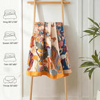 Boho Throw Blanket 100% Cotton Soft Bed Throw Twin Lightweight Spring Blanket Floral Bird and Butterfly Room Decor Breathable Bed Blankets,60"x80" All Season Reversible Blankets for Sofa Couch Chair
