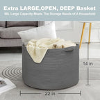 Large Dark Grey Storage Basket, Woven Cotton Rope Baskets for Storage, Big Blanket Organizer Storage Basket for Living Room, Kids Room Toy Storage Organizer Box, Blanket Keeper (22"x14")