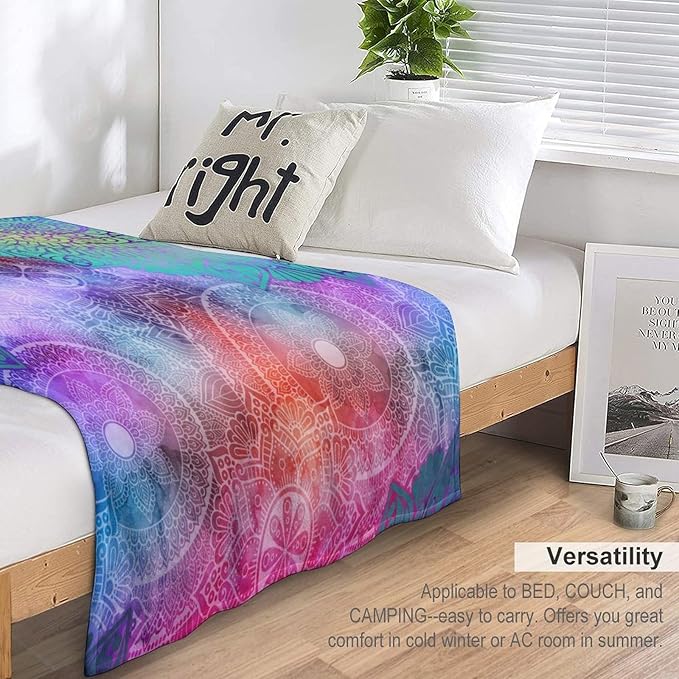 Mandala Throw Blanket Colorful Floral Flowers Bohemian Boho Blanket for Sofa Bed Couch Chair Or Dorm 40"x50"