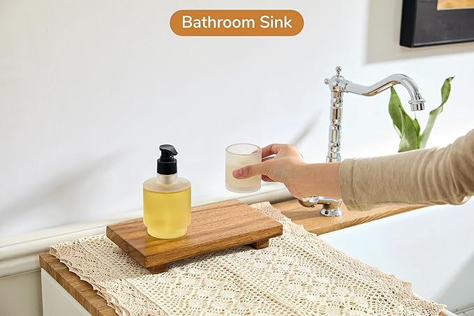 Small 10" Acacia Wood Riser Pedestal Stand – Farmhouse Wood Display Riser for Kitchen and Bathroom Décor - Counter Display, Plant Stand, Jewelry Holder, Vanity Tray, Candle Stand (S:10"x5.6"x1.57")