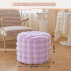 LIFEREVO Faux Rabbit Fur Round Inflatable Pouf Ottoman, 20 X 16 Plush Waffle Bubble Floor Poufs Foot Rest Living Room Bedroom, Light Purple Furry Pouf Foot Stool for Girls Adults, Anti-Slip, Lavender