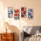 suruim Boho Wall Art Set of 4, Abstract Geometric Wooden Wall Decor, Mid-Century Modern Aesthetic Artwork with Arch, Vase & Botanical Design for Modern Home Decor for Bedroom, Office & Living Room(G)