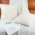 24x24 Pillow Covers, Decorative Faux Fur Throw Pillow Covers for Couch, Sofa Soft Fluffy Pillow Cover with Velvet Back for Living Room, Neutral Home Décor Accent for Bed - Cream White