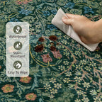 8x10 Area Rugs for Living Room, Large Washable Rug, Green Vintage Floral Boho Rug, Non Slip & Low Pile Faux Wool Thin Carpet for Indoor Dining Room and Bedroom(Dark Green 8x10ft)