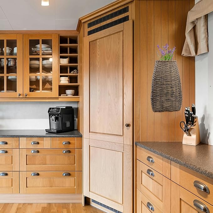 AuldHome Design Wall Hanging Pocket Basket; Woven Wicker Rustic Farmhouse Gray Washed Long Basket; 17 x 9 x 5 Inches (Pack of 2)