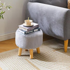 YMYNY Round Pouf Ottoman Small Foot Stool Faux Fur Foot Rest for Couch Modern Boho Footstools with Wood Legs for for Living Room Bedroom Office 12.6" D×12.6" W×12.6" H Grey UHBD035G