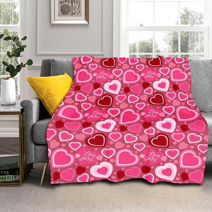 Valentine Blanket Soft Flannel Lightweight Red Pink Love Heart Valentines Throw Blanket Cozy Warm Blankets All Seasons Home Party Decor On Living Room Sofa Couch Bed 60x80 inch