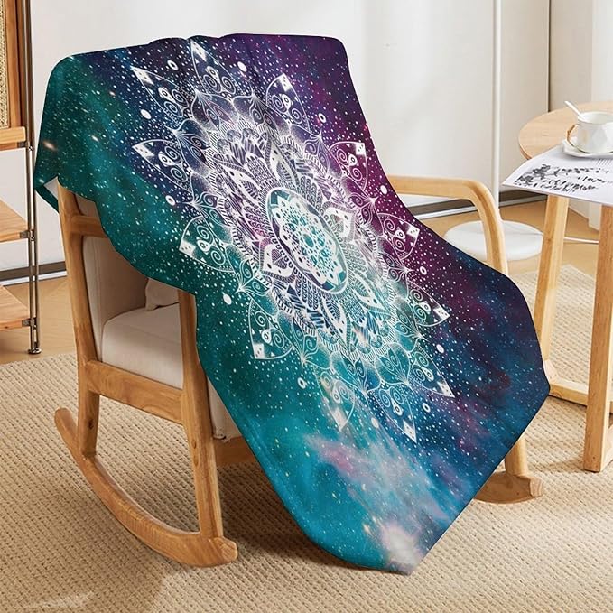 Hippie Mandala Throw Blanket Bohemian Galaxy Space Indian Medallion Trippy Aesthetical Blanket for Sofa Bed Couch Chair Or Dorm 60"x80"