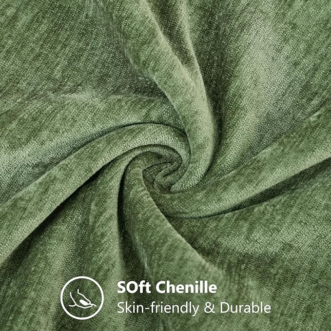 decorUhome Chenille Olive Green Spring Euro Sham Throw Pillow Covers 26x26 Inch Set of 2, Decorative Soft Couch Pillow Covers Solid Dyed Accent Farmhouse Neutral Square Pillow Cases for Sofa