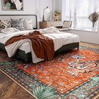 Moynesa Tiger Washable Area Rug, 9x12 Living Room Rug, Vintage Non Slip Large Rug for Dining Room, Ultra Thin Boho Soft Stain Resistant Indoor Carpet for Bedroom Guest Room, Rust