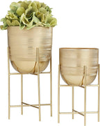 Deco 79 Metal Indoor Outdoor Planter Small Planter Pot with Removable Stand, Set of 2 Planters, 12"H, 9"H, Gold