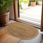 Chardin home Hand Woven Natural Jute Braided Rug -18x30 Inch Oval | Vintage Boho Reversible Doormat for Entryway, Front Door | Farmhouse Natural Fiber Rugs for Bedroom, Kitchen, Living Room