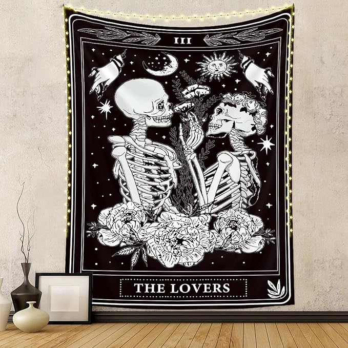 Naykow Skull Tapestries Black and White Skeleton Gothic Grunge Dark Witchy Wall Hanging Decor Tapestry for Bedroom Aesthetic Alt Room (70x90 inches vertical)
