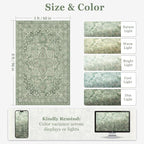 Soft Sage Green 5x8 Area Rugs for Living Room, Cozy Cottagecore Dining Room Rug Washable Non Slip, Modern Vintage Medallion Low Pile Thin Carpet Rugs for Den/Bedroom/Foyer/Home Office