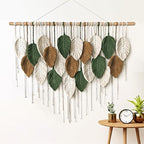 KORSIV Large Macrame Wall Hanging Boho Woven Tapestry, Modern Bohemian Handmade Leaf Feather Wall Art Decorations for Apartment Dorm Living Room Bedroom Nursery Backdrop, Chic Home Decor