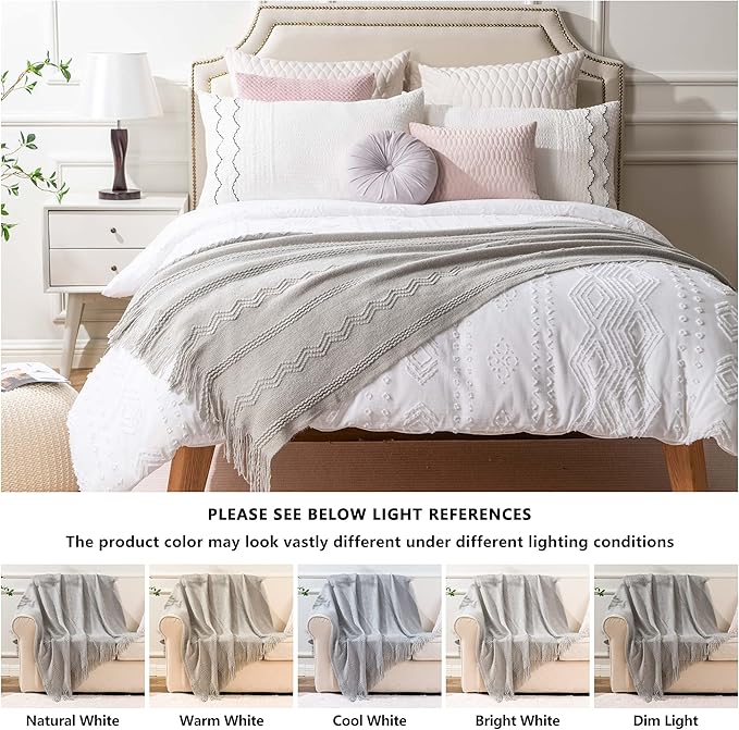 BATTILO HOME Light Grey Throw Blanket for Couch, Geometric Grey Bed Throws Decorative Boho Blanket for Sofa Living Room, 50"x60"