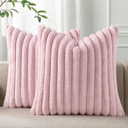 Pallene Faux Fur Plush Throw Pillow Covers 20x20 Set of 2, Luxury Soft Fluffy Striped Decorative Pillow Covers for Sofa, Couch, Living Room, Blush Pink