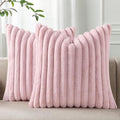 Pallene Faux Fur Plush Throw Pillow Covers 22x22 Set of 2, Luxury Soft Fluffy Striped Decorative Pillow Covers for Sofa, Couch, Living Room, Blush Pink