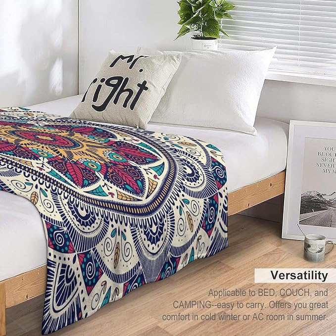 Abstract Mandala Throw Blanket Indian Hippie Bohemian Art Floral Texture Pattern Blanket for Sofa Bed Couch Chair Or Dorm 40"x50"