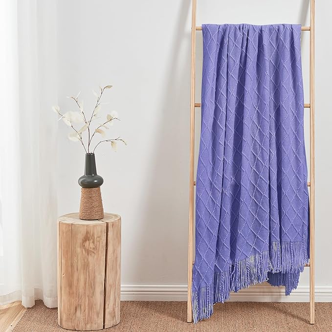 inhand Cornflower Blue Knitted Throw Blanket for Couch Bed, Mothers Day/Mom Birthday Gifts for Mom from Daughter Son, Soft Lightweight with Tassels, Farmhouse Decorative Blanket for Women, 50"x60"