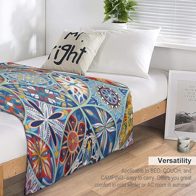 Boho Floral Throw Blanket Colorful Bohemian Mandala Blanket for Sofa Bed Couch Chair Or Dorm 50"x60"