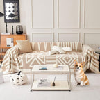 ROOMLIFE Boho Couch Cover for 3 Cushion Couch L Shape Sofa Covers for Sectional Sofa Reversible Silpcover for Dogs Washable Chenille Furniture Protector for Living Room,91"x118"