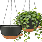 2 Pack 10 Inch Self Watering Hanging Planters for Indoor Plants, Large Black Brown Plastic Hanging Pots with Chains for Outdoor Patio Garden Home Decor (Black Brown)