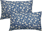 Blue Pillow Covers 12x20 Set of 2 Vintage Floral Rustic Old Style Cute Flower Print Rectangle Decorative Outdoor Pillowcases Seasonal Farmhouse Throw Cushion Case Couch Sofa Bed Decor
