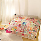 THE ART BOX Cotton Patchwork Vintage Boho Embroidered Floor Pillows & Cushion Cover Dog Pouf Seating Pouf Meditation Pillow Pet Bedding Cat Bed Boho Home Décor (35x35 Inches, Cover Only)